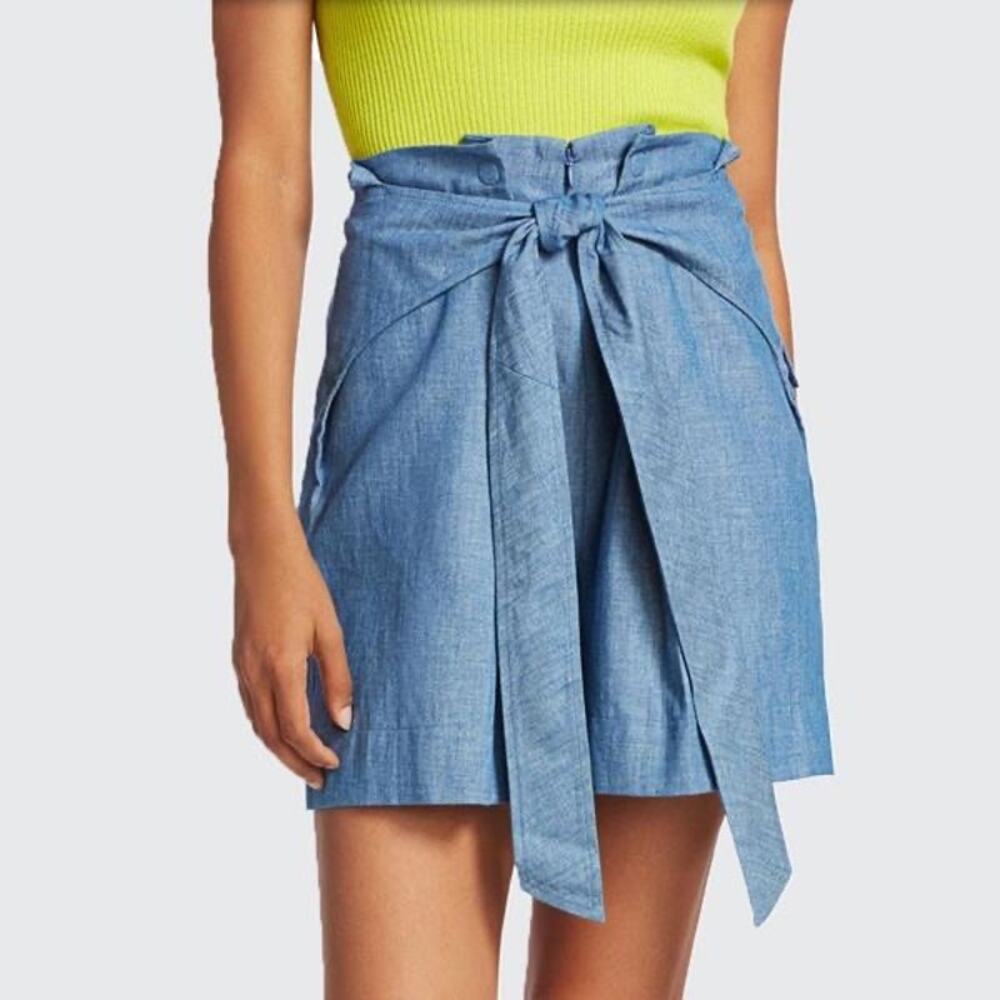 EUC 3.1 Phillip Lim Sz 10 Blue Chambray Belted Tie Waist High Rise Travel Shorts